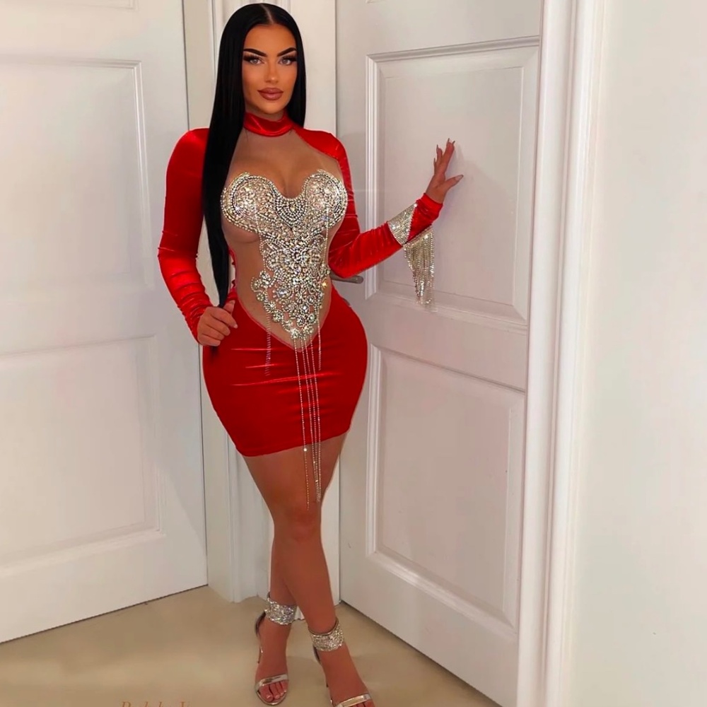 Red Divine crystal dress